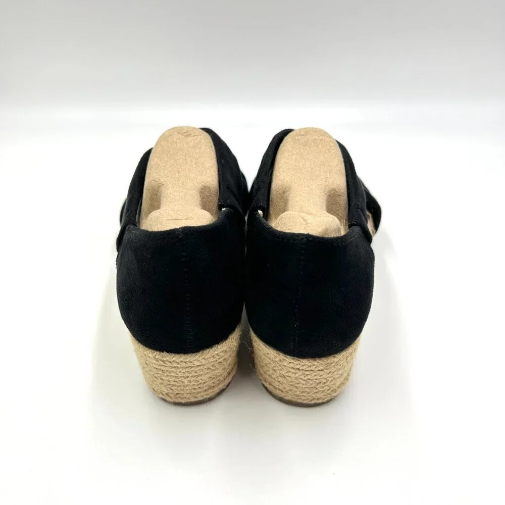 Lifestride Womens Size 6.5 Siesta Black Espadrilles Wedges Sandals‎ Shoes